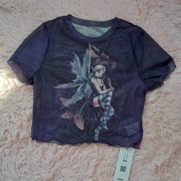 ROMWE Tops - ⭐️Sheer Mesh gothic fairy grunge fairycore crop top! Nwt! SOLD OUT ONLINE! 🧚♂️